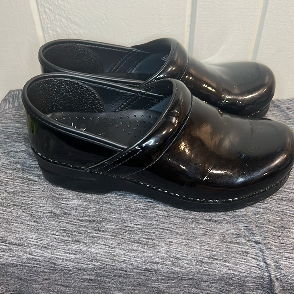 Dansko Black Patent Leather Clogs